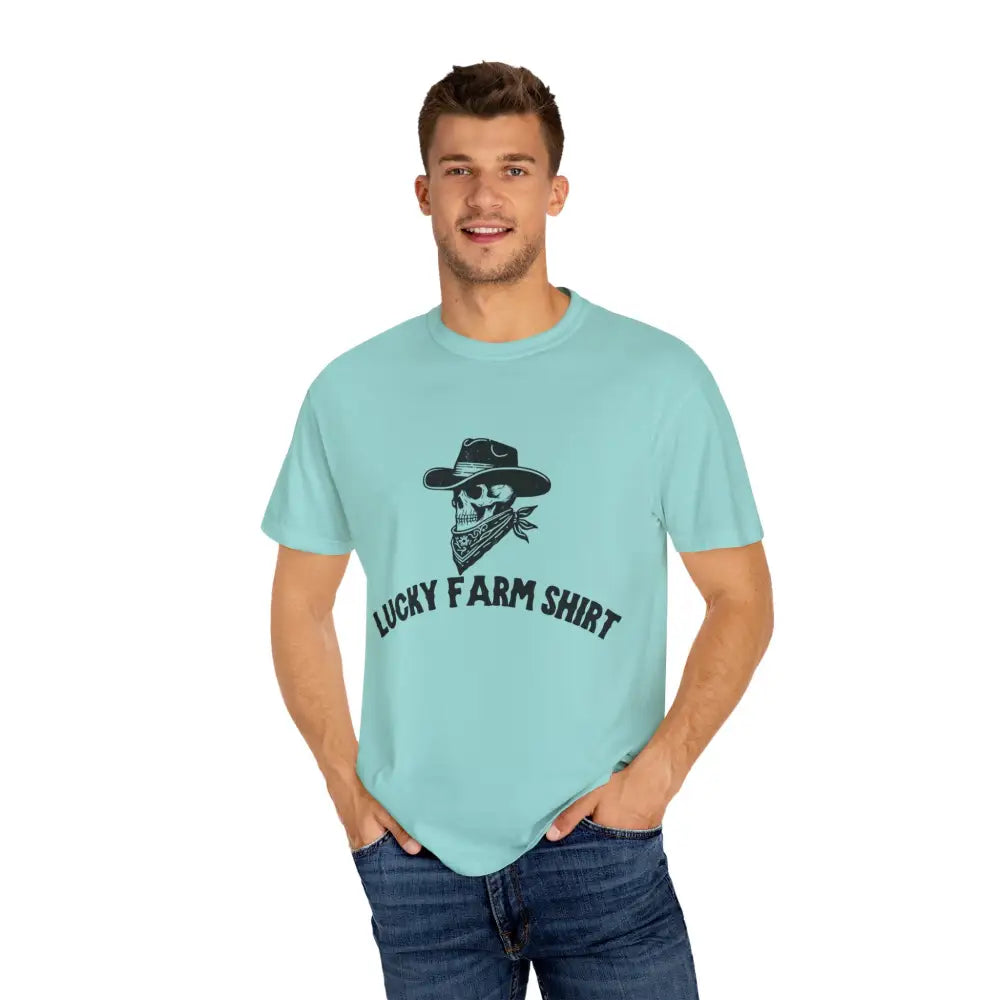 Lucky Farm Unisex T-shirt Vintage Style Tee Casual Outfit Gift for Farmers Boho Apparel Skull Graphic Shirt - T-Shirt