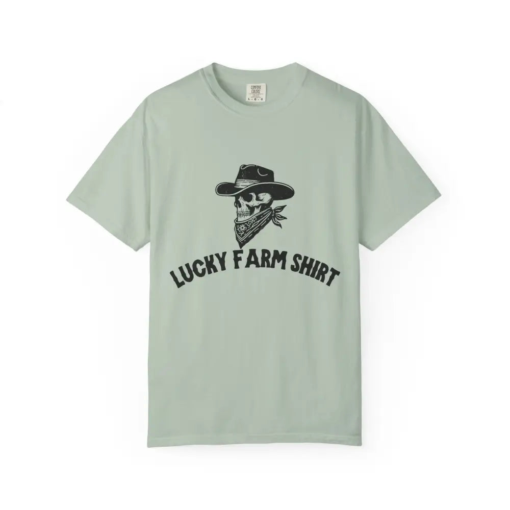 Lucky Farm Unisex T-shirt Vintage Style Tee Casual Outfit Gift for Farmers Boho Apparel Skull Graphic Shirt - Bay / S