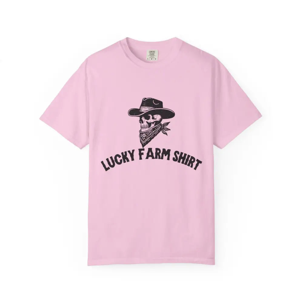 Lucky Farm Unisex T-shirt Vintage Style Tee Casual Outfit Gift for Farmers Boho Apparel Skull Graphic Shirt - Blossom