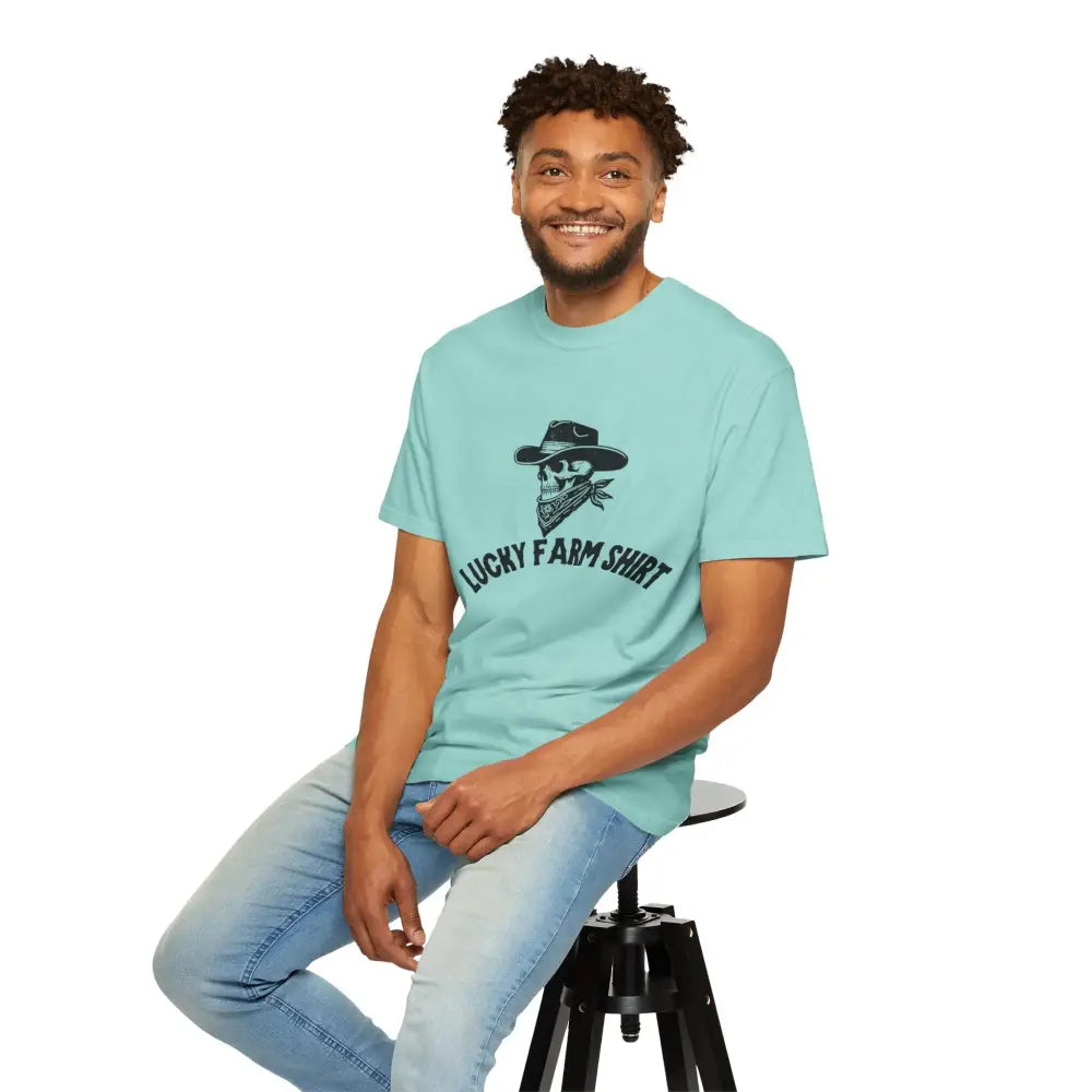 Lucky Farm Unisex T-shirt Vintage Style Tee Casual Outfit Gift for Farmers Boho Apparel Skull Graphic Shirt - T-Shirt