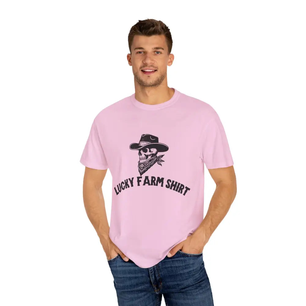 Lucky Farm Unisex T-shirt Vintage Style Tee Casual Outfit Gift for Farmers Boho Apparel Skull Graphic Shirt - T-Shirt