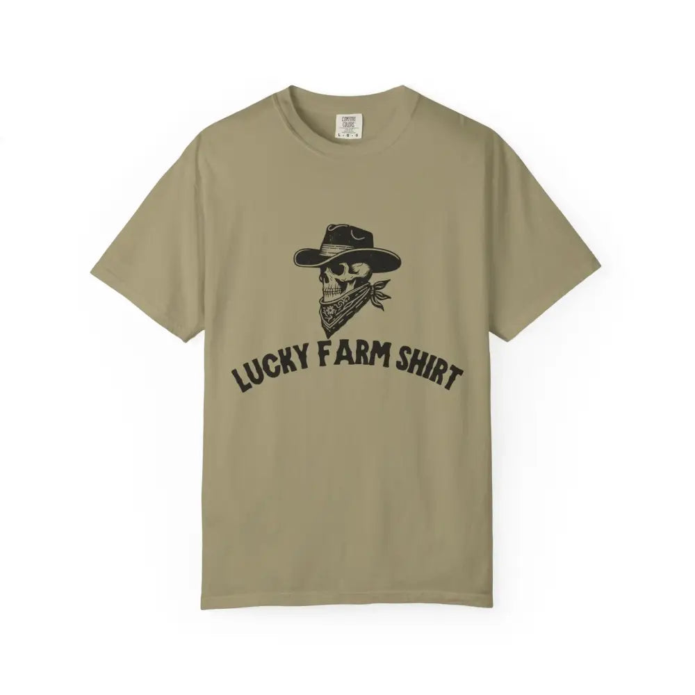 Lucky Farm Unisex T-shirt Vintage Style Tee Casual Outfit Gift for Farmers Boho Apparel Skull Graphic Shirt - Khaki / S