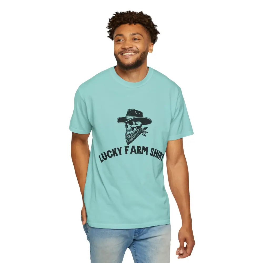 Lucky Farm Unisex T-shirt Vintage Style Tee Casual Outfit Gift for Farmers Boho Apparel Skull Graphic Shirt - T-Shirt