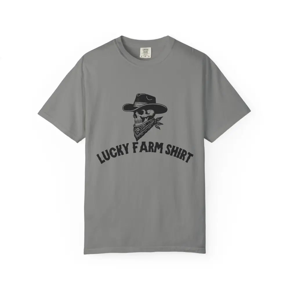 Lucky Farm Unisex T-shirt Vintage Style Tee Casual Outfit Gift for Farmers Boho Apparel Skull Graphic Shirt - Granite
