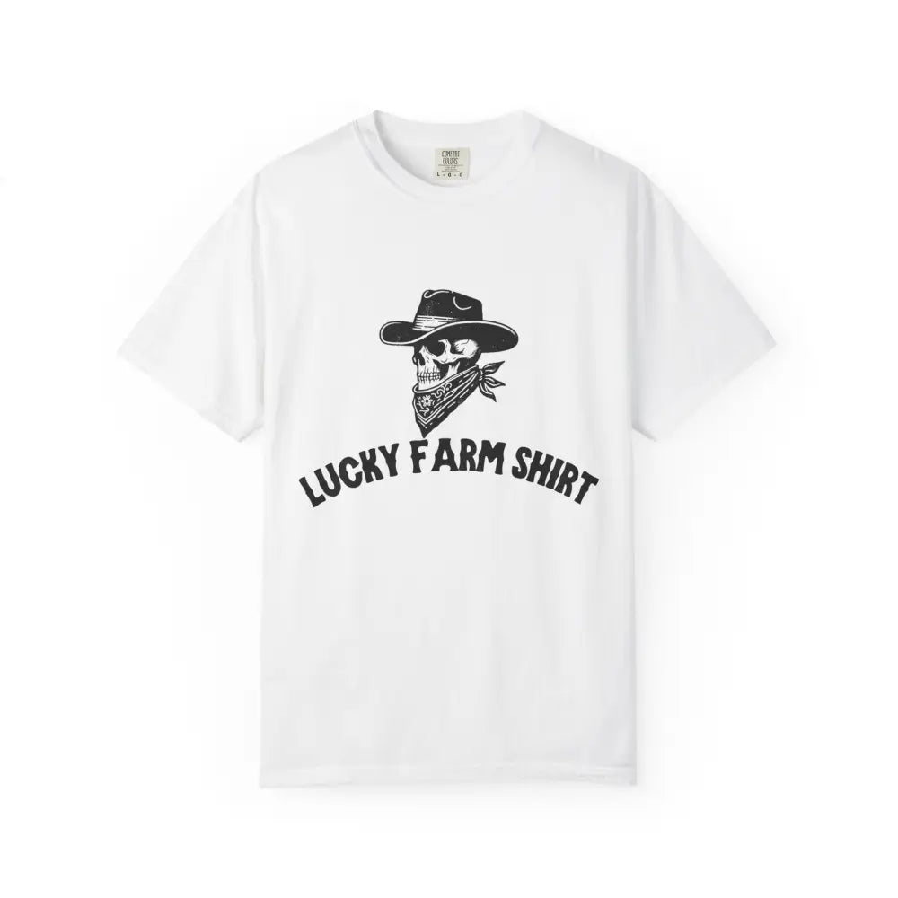 Lucky Farm Unisex T-shirt Vintage Style Tee Casual Outfit Gift for Farmers Boho Apparel Skull Graphic Shirt - White / S