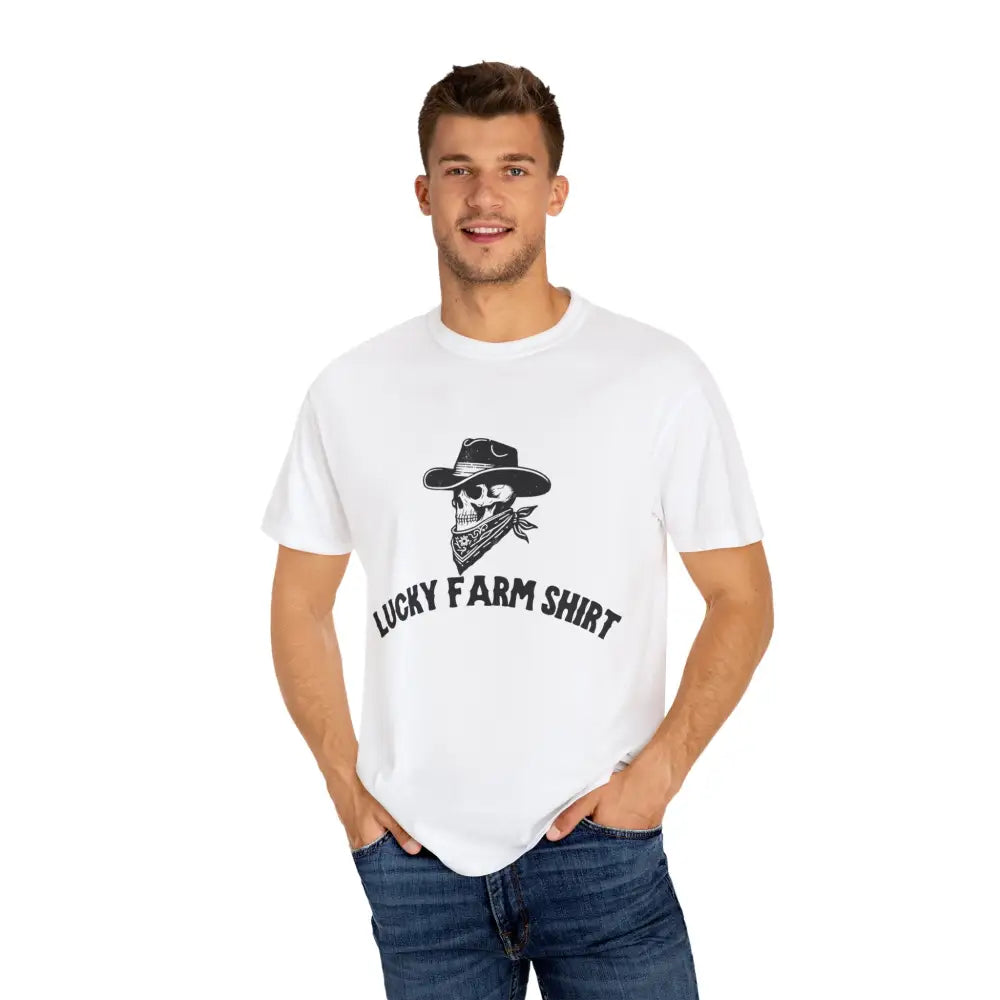 Lucky Farm Unisex T-shirt Vintage Style Tee Casual Outfit Gift for Farmers Boho Apparel Skull Graphic Shirt - T-Shirt