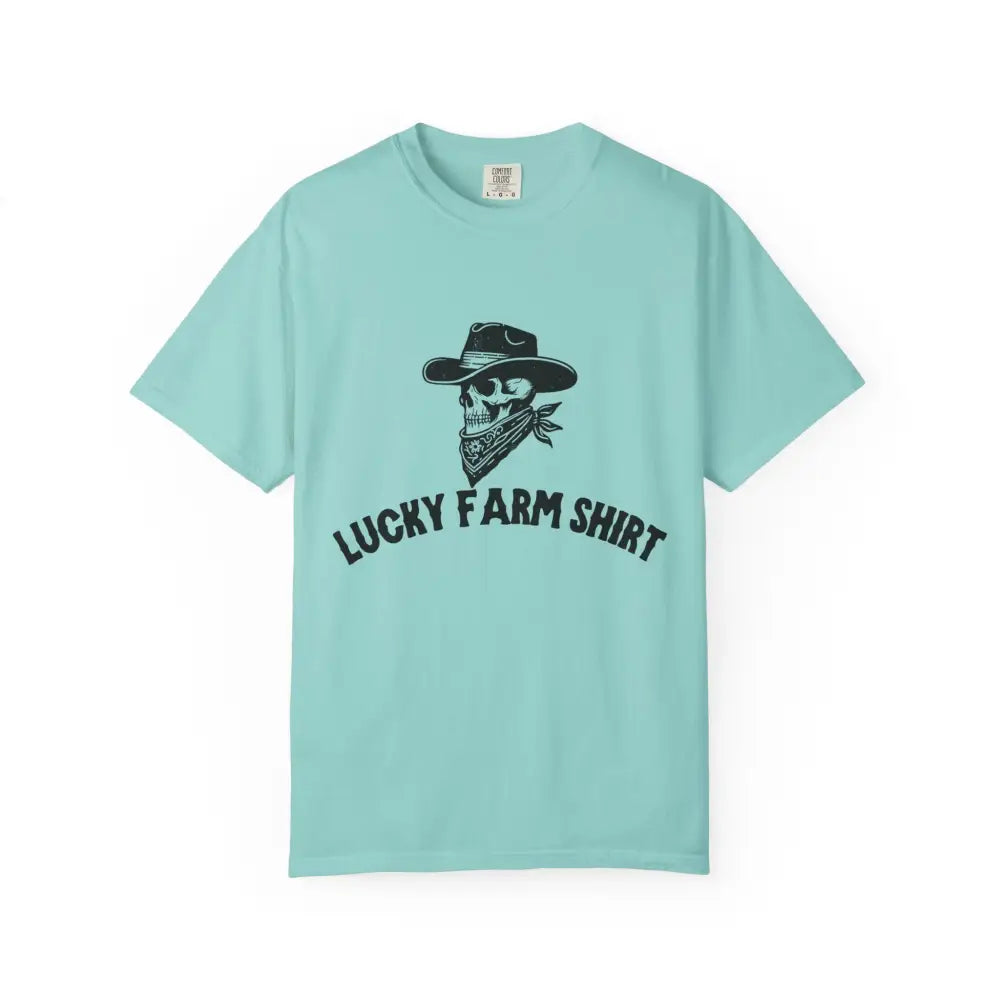 Lucky Farm Unisex T-shirt Vintage Style Tee Casual Outfit Gift for Farmers Boho Apparel Skull Graphic Shirt - Chalky