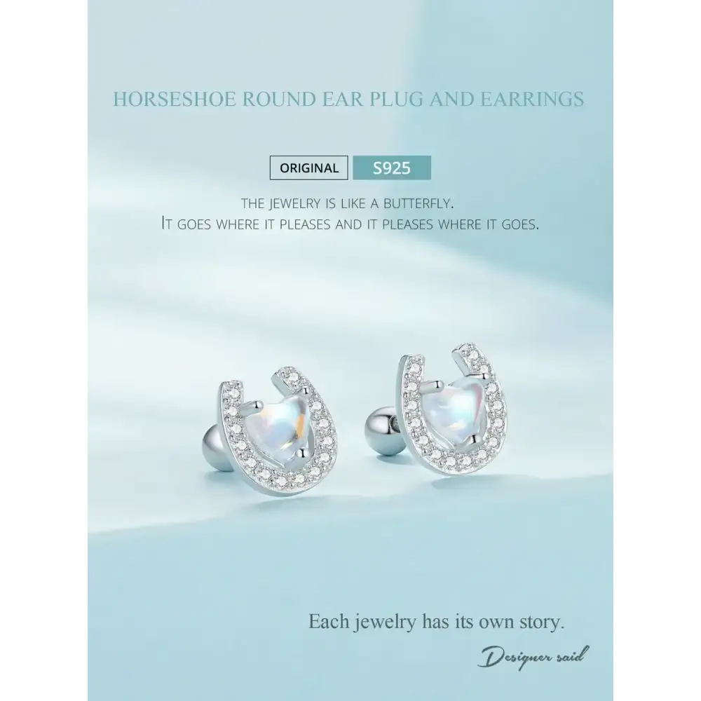 Lucky Horseshoe Stud Earrings 925 Sterling Silver Earrings Moonstone Zircon Fine Gifts for Her CQE1612 Jewelry