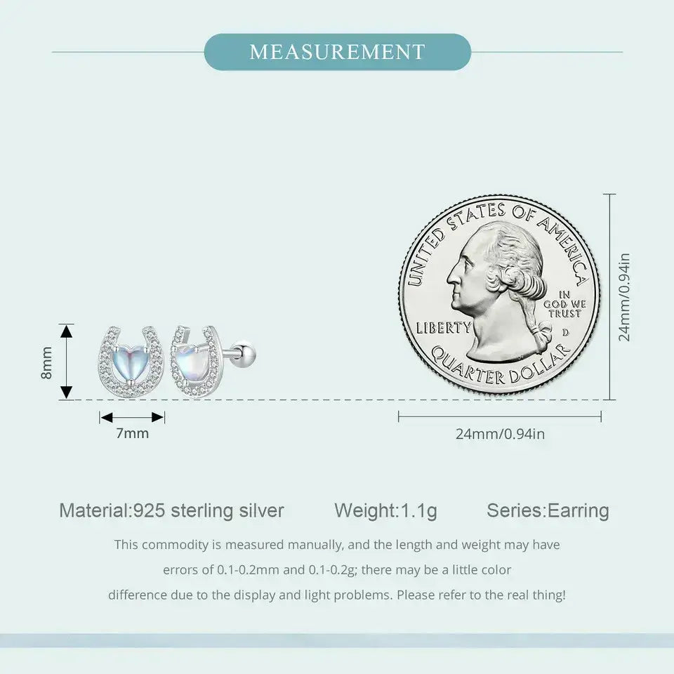 Lucky Horseshoe Stud Earrings 925 Sterling Silver Earrings Moonstone Zircon Fine Gifts for Her CQE1612 Jewelry