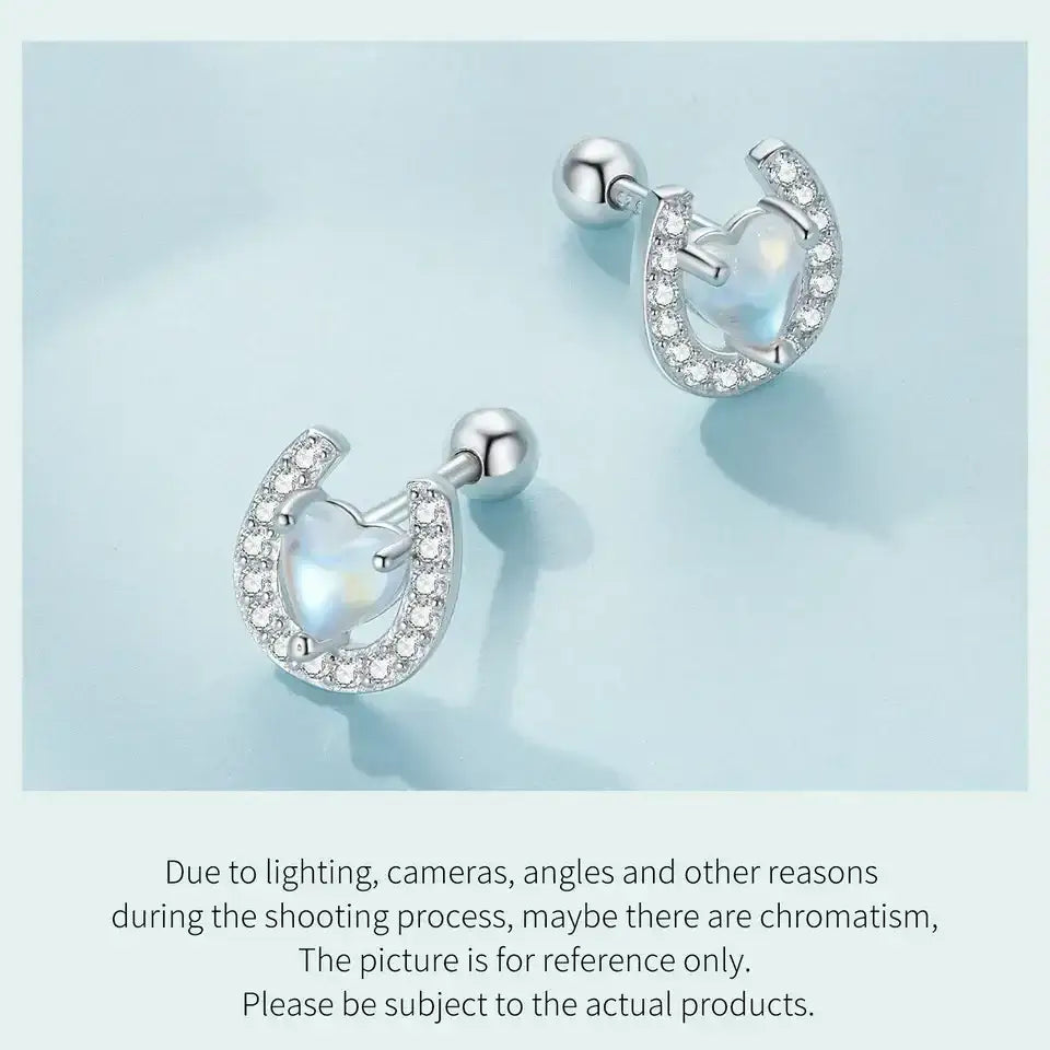 Lucky Horseshoe Stud Earrings 925 Sterling Silver Earrings Moonstone Zircon Fine Gifts for Her CQE1612 Jewelry