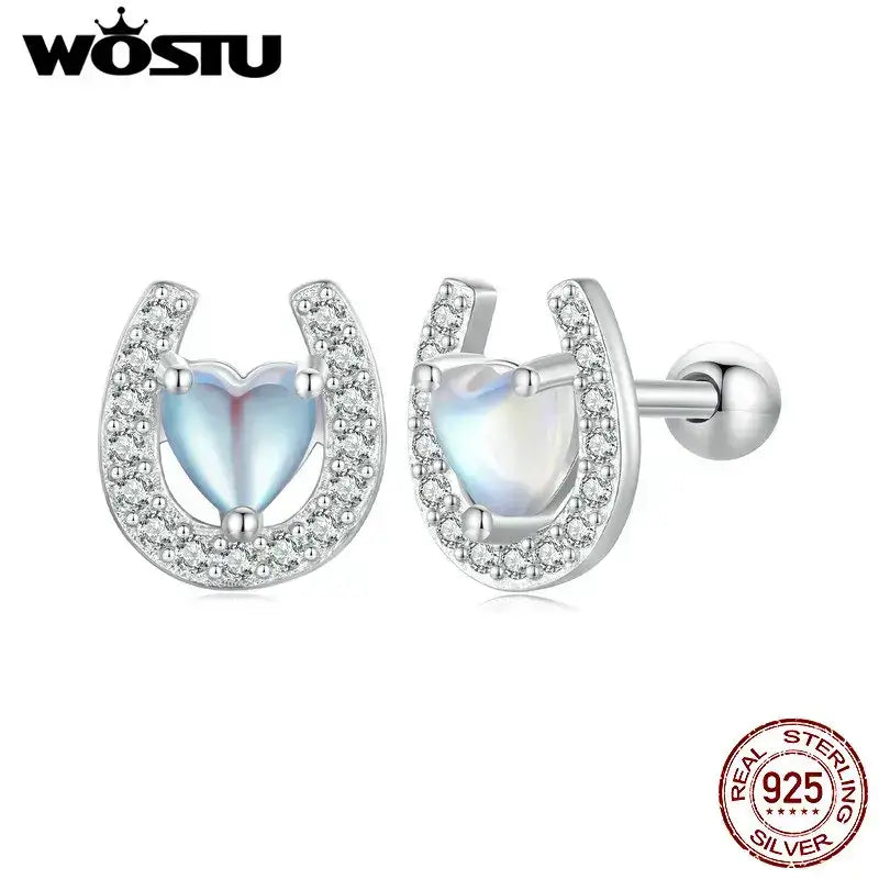 Lucky Horseshoe Stud Earrings 925 Sterling Silver Earrings Moonstone Zircon Fine Gifts for Her CQE1612 Jewelry