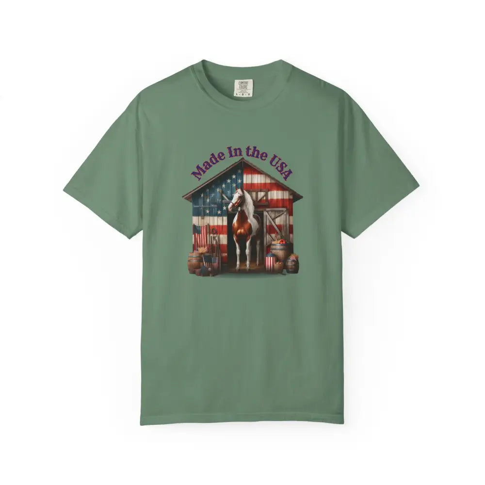 Made in the USA Horse Graphic T Shirt Patriotic Tee for Horse Lovers American Pride Apparel Light Green / S T Shirt