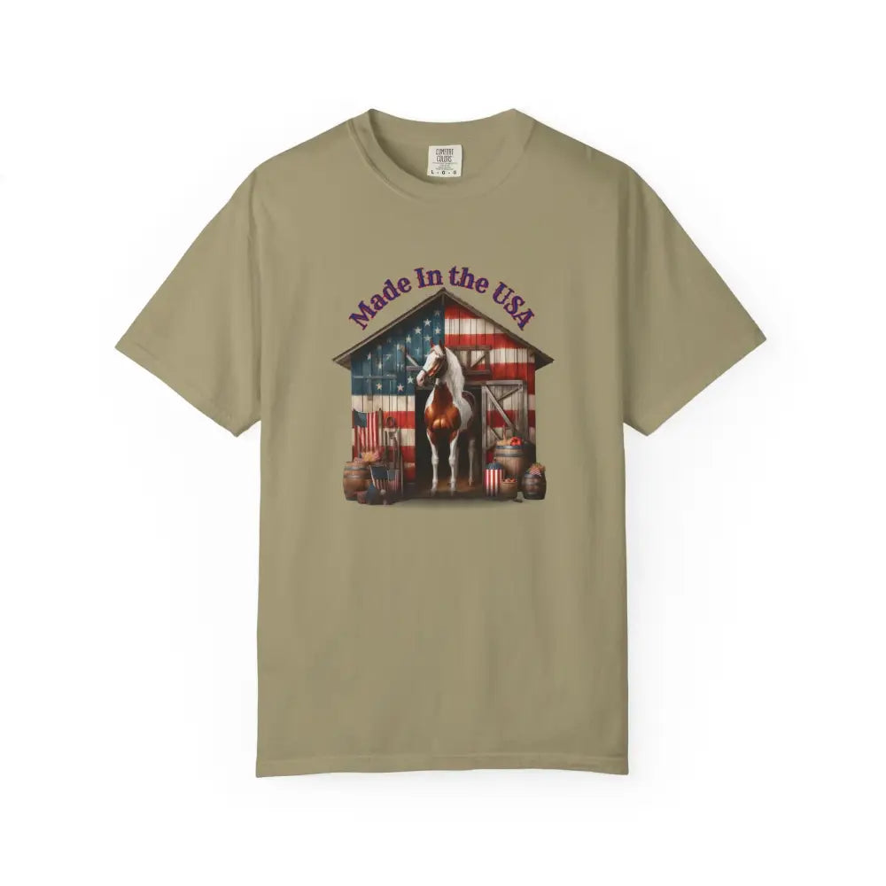 Made in the USA Horse Graphic T Shirt Patriotic Tee for Horse Lovers American Pride Apparel Khaki / S T Shirt