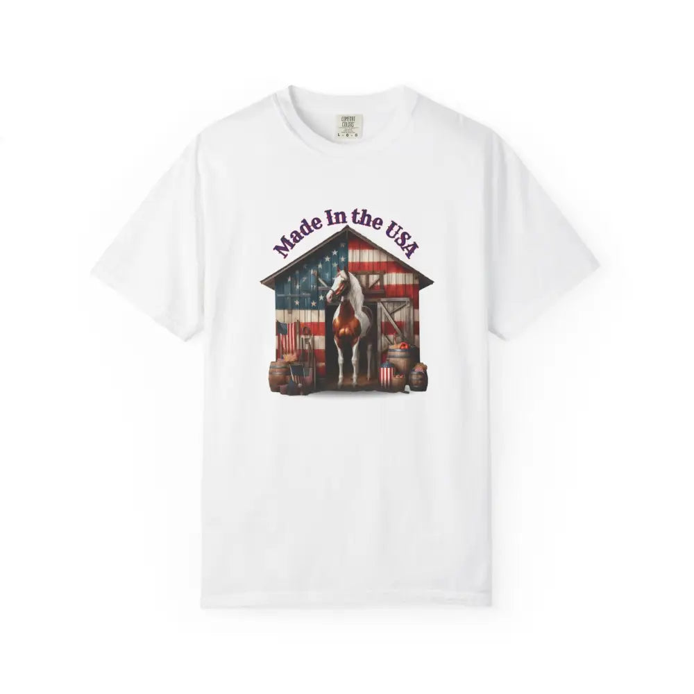 Made in the USA Horse Graphic T Shirt Patriotic Tee for Horse Lovers American Pride Apparel White / S T Shirt