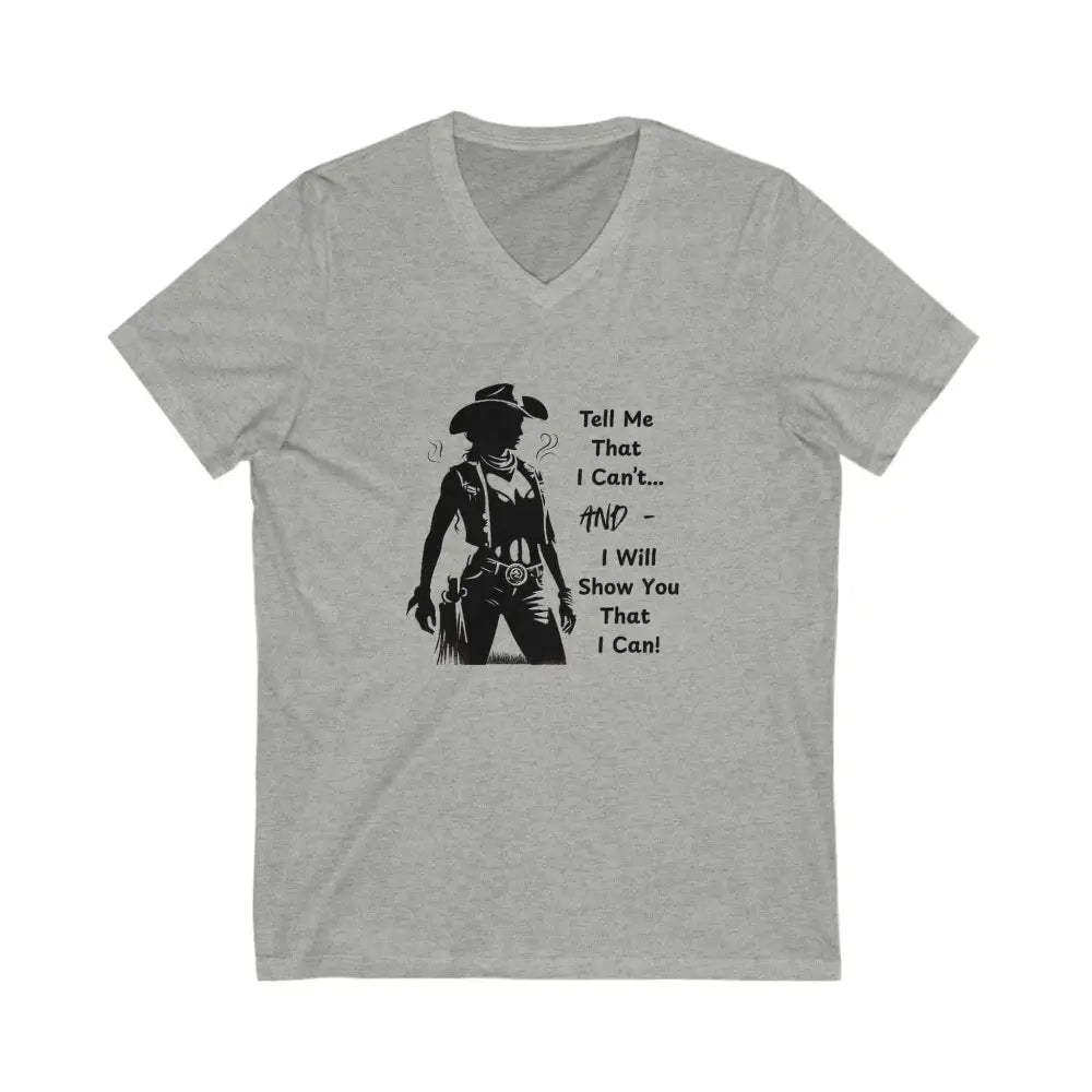 Motivational Country Tough Cowgirl Tee V-Neck Shirt Cotton Light Weight Farm Attire - Athletic Heather / S - V-neck