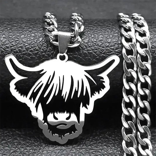 Highland Cattle Cow Necklace, Stainless Steel Jewelry Pendant Gifts - The Best New Thing