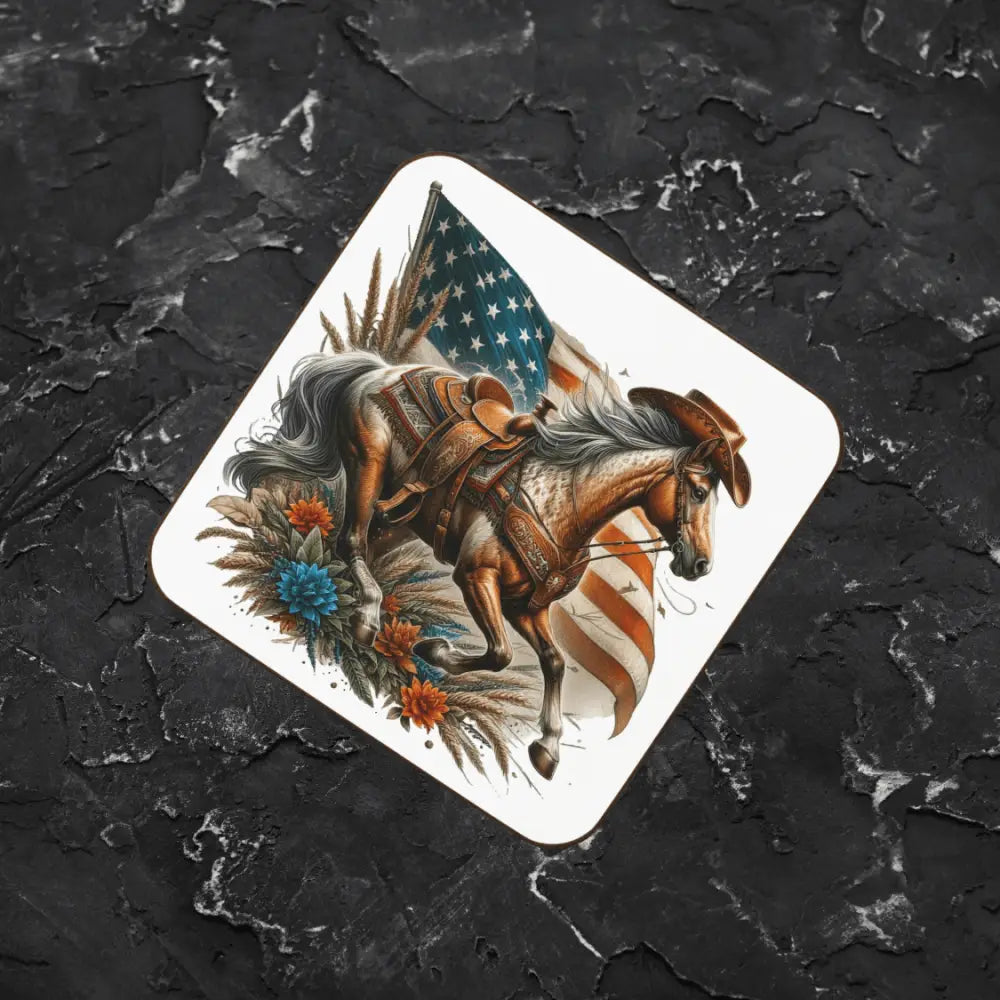 Patriotic Horse Beverage Bar Coaster Western Home Decor Bar Accessories Square 3.5 x 3.5 Home Decor