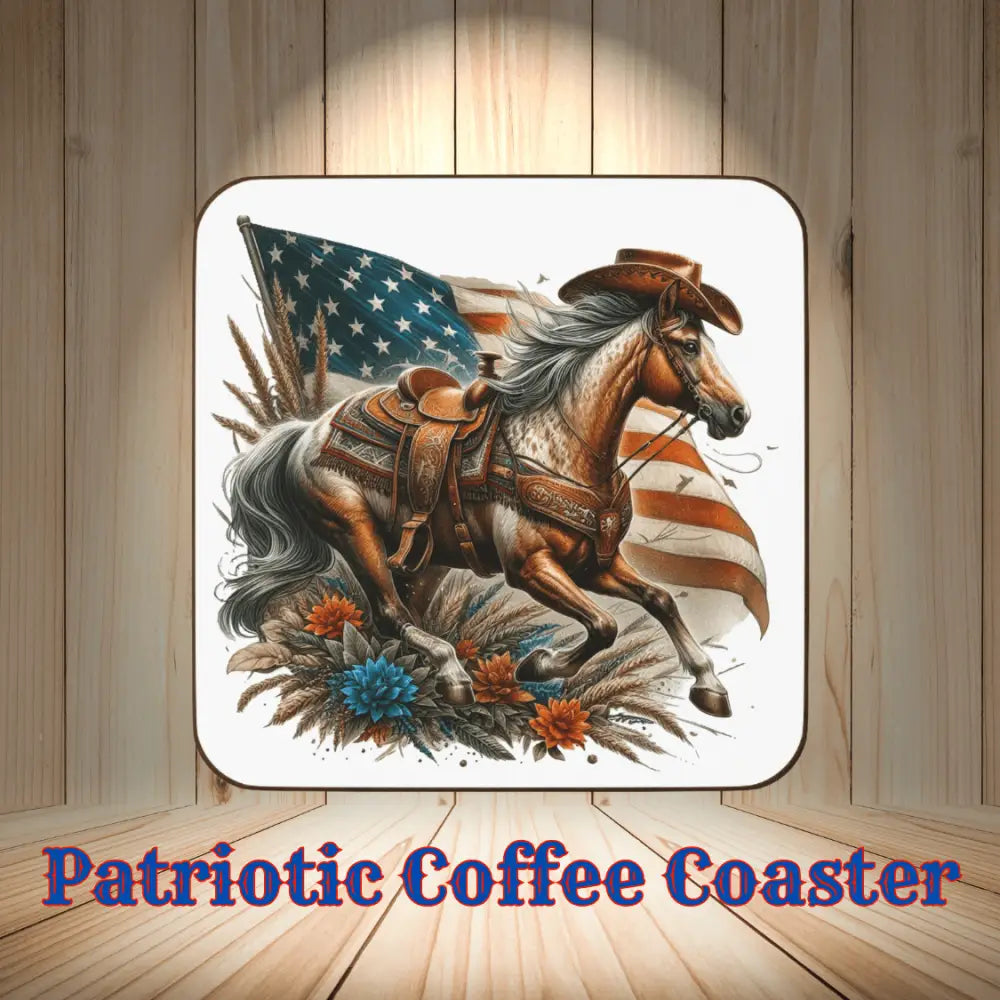 Patriotic Horse Beverage Bar Coaster Western Home Decor Bar Accessories Square 3.5 x 3.5 Home Decor