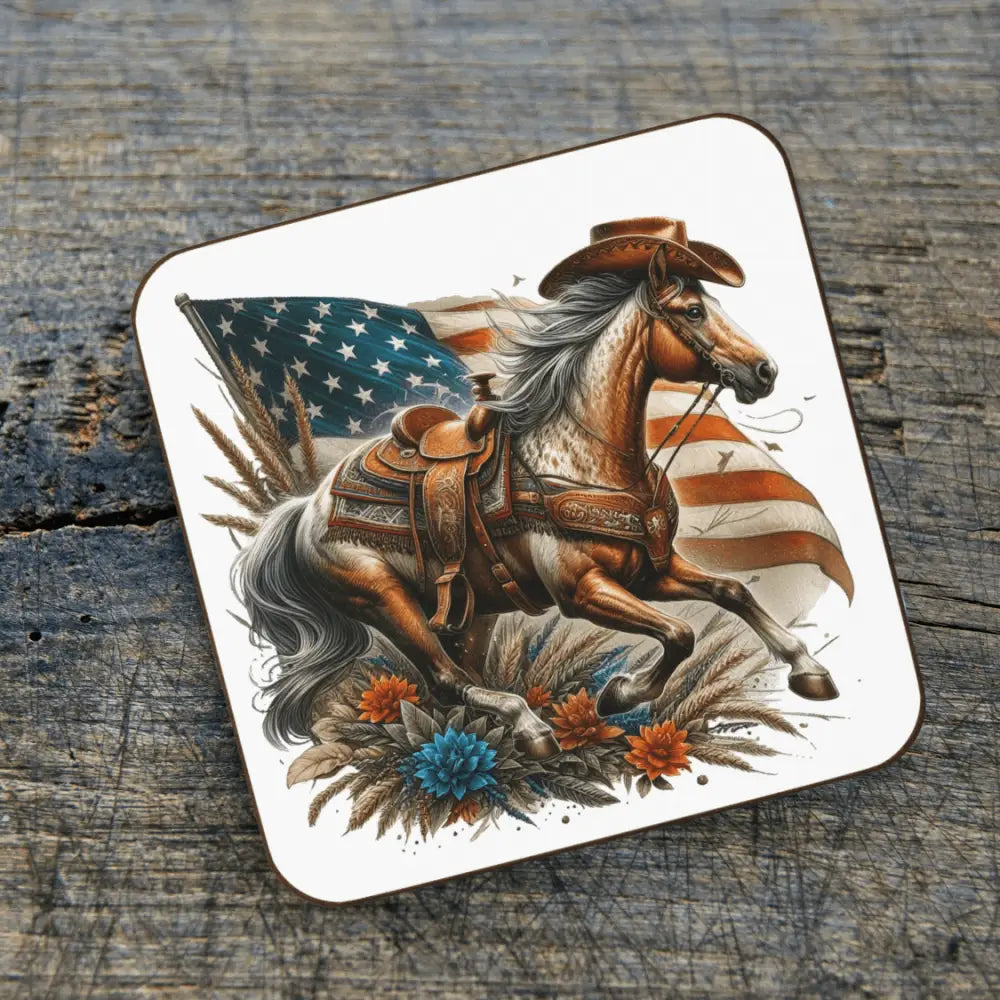 Patriotic Horse Beverage Bar Coaster Western Home Decor Bar Accessories Square 3.5 x 3.5 Home Decor