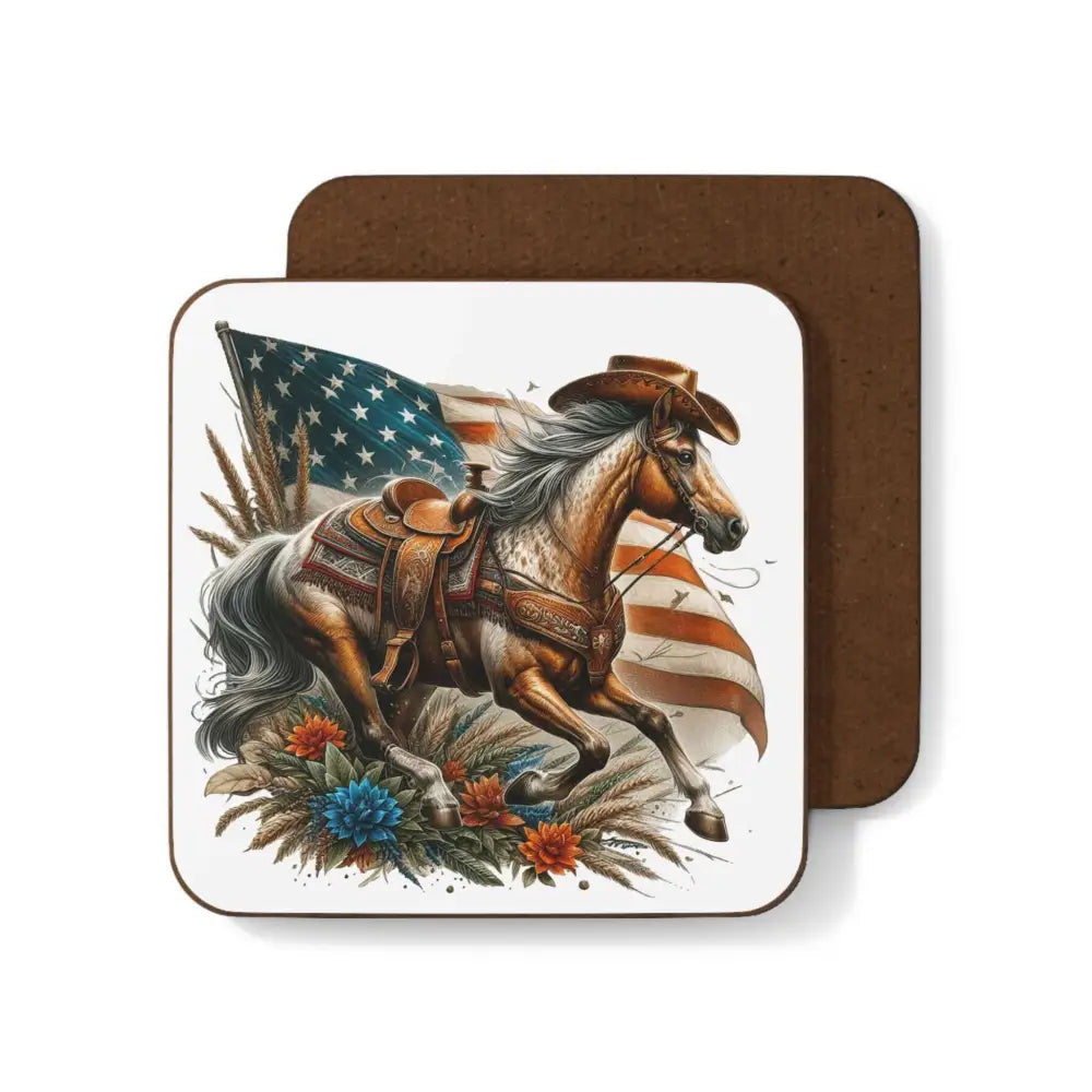 Patriotic Horse Beverage Bar Coaster Western Home Decor Bar Accessories Square 3.5 x 3.5 Home Decor