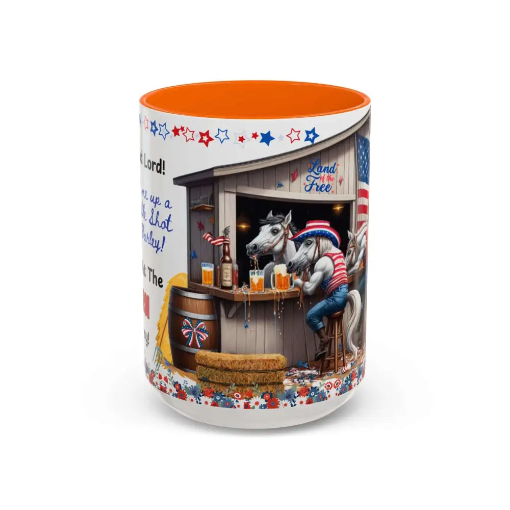 Patriotic Horse-Themed Country Coffee Mug Independence Day Tipsy Song Mug for Country Lovers | Funny Gift Idea - 15oz