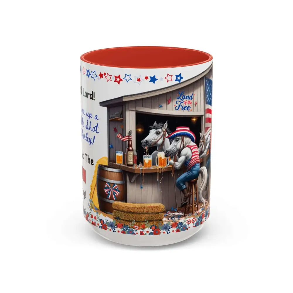 Patriotic Horse-Themed Country Coffee Mug Independence Day Tipsy Song Mug for Country Lovers | Funny Gift Idea - 15oz
