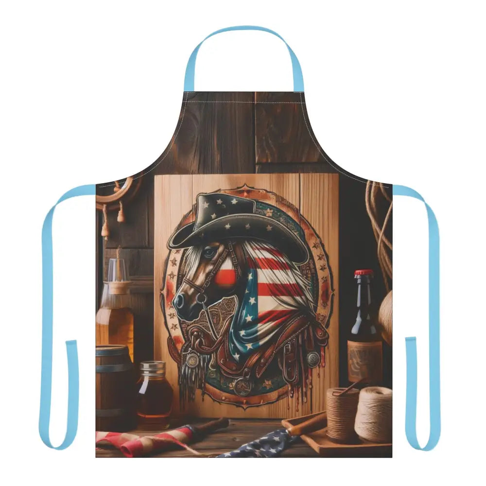 Patriotic Western Apron Cowboy Cooking BBQ Apron Gift Grilling BBQ Gift Unique BBQ Apparel Accessories One size / Blue