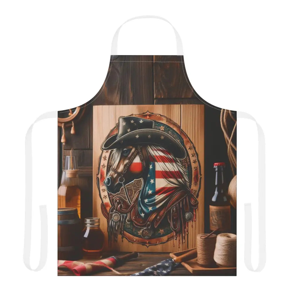 Patriotic Western Apron Cowboy Cooking BBQ Apron Gift Grilling BBQ Gift Unique BBQ Apparel Accessories One size / White