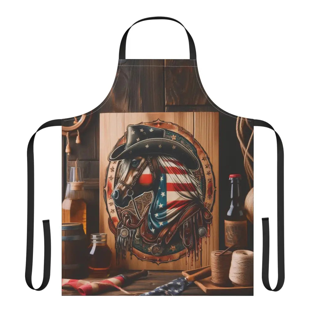 Patriotic Western Apron Cowboy Cooking BBQ Apron Gift Grilling BBQ Gift Unique BBQ Apparel Accessories One size / Black