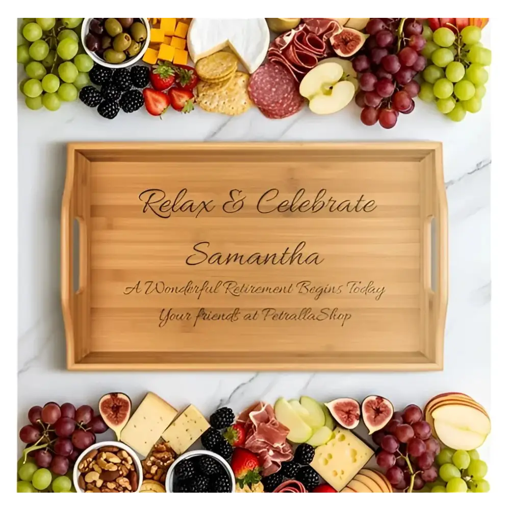 Personalize IT Bamboo Serving Tray Rustic Kitchen Decor Housewarming Gift Unique Present - 16.5″ × 9.75″ × 2.5″