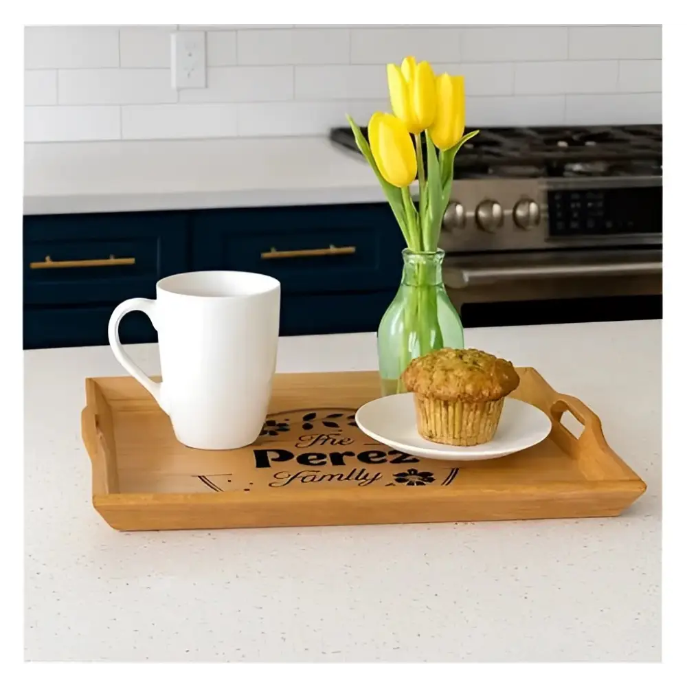 Personalize IT Bamboo Serving Tray Rustic Kitchen Decor Housewarming Gift Unique Present - 16.5″ × 9.75″ × 2.5″