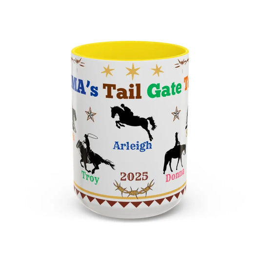 Personalized Mama Tail Gate Team Mug Horse Lovers Mug Roping Barrel Racer Western Jumper English 15oz - 15oz / Yellow