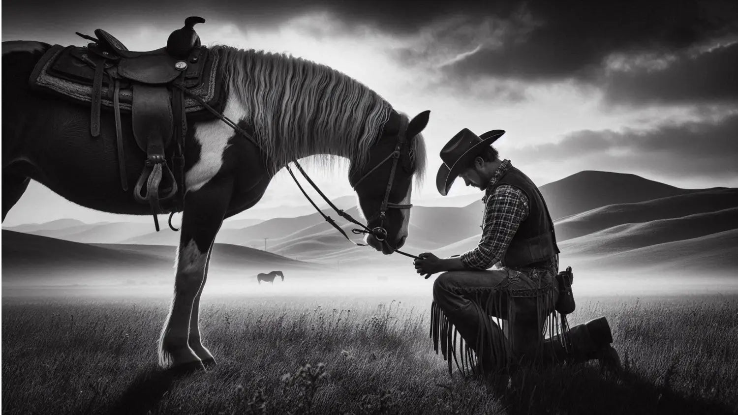 Praying Cowboy kneeling before horse on black 15oz Western kitchen decor mug