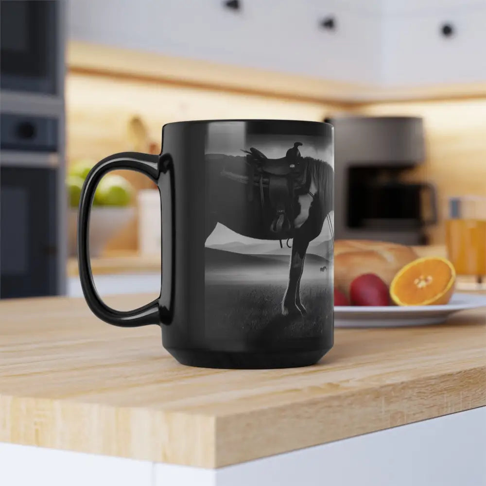 Praying Cowboy and Horse Black Mug Western Kitchen Decor Inspirational Sunset Gift Ideas 15oz 15oz Mugs