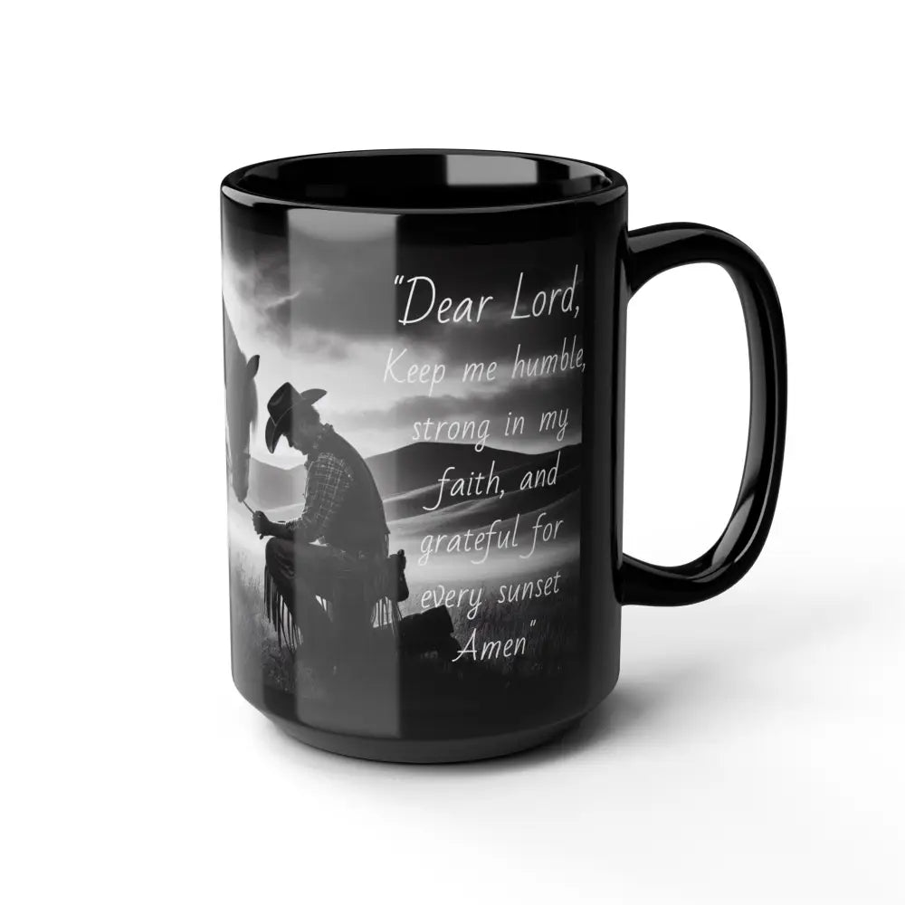 Praying Cowboy and Horse Black Mug Western Kitchen Decor Inspirational Sunset Gift Ideas 15oz 15oz Mugs