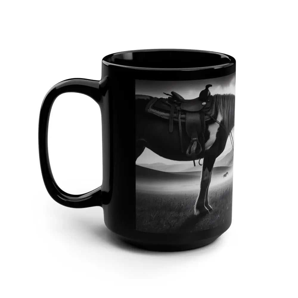 Praying Cowboy and Horse Black Mug Western Kitchen Decor Inspirational Sunset Gift Ideas 15oz 15oz Mugs
