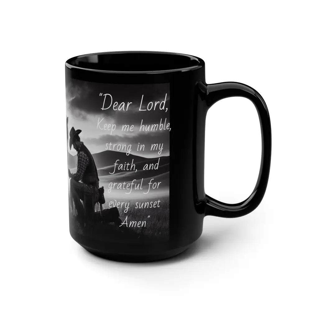 Praying Cowboy and Horse Black Mug Western Kitchen Decor Inspirational Sunset Gift Ideas 15oz 15oz Mugs