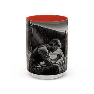 Praying Cowboy Inspirational Coffee Mug Rustic Kitchen Decor Western Theme Mug 15oz - 15oz / Red - Mug