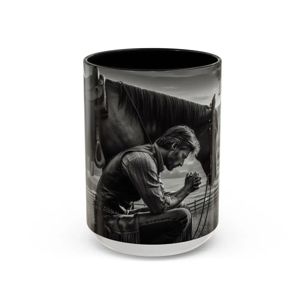 Praying Cowboy Inspirational Coffee Mug Rustic Kitchen Decor Western Theme Mug 15oz - 15oz / Black - Mug
