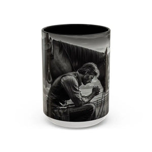 Praying Cowboy Inspirational Coffee Mug Rustic Kitchen Decor Western Theme Mug 15oz - 15oz / Black - Mug