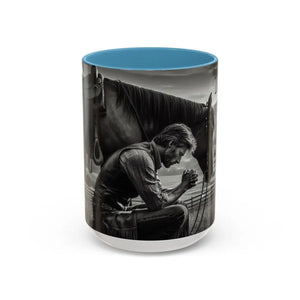 Praying Cowboy Inspirational Coffee Mug Rustic Kitchen Decor Western Theme Mug 15oz - 15oz / Light Blue - Mug