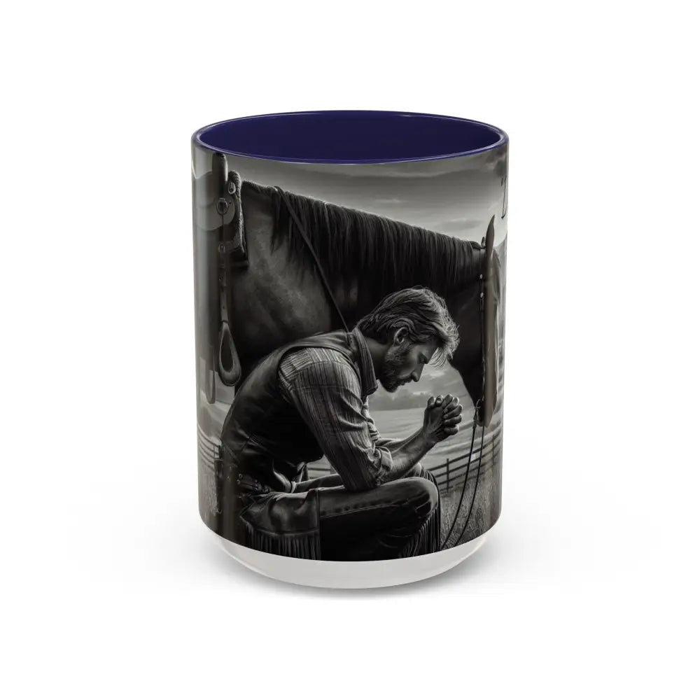 Praying Cowboy Inspirational Coffee Mug Rustic Kitchen Decor Western Theme Mug 15oz - 15oz / Navy - Mug