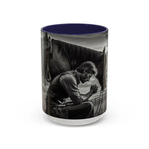 Praying Cowboy Inspirational Coffee Mug Rustic Kitchen Decor Western Theme Mug 15oz - 15oz / Navy - Mug