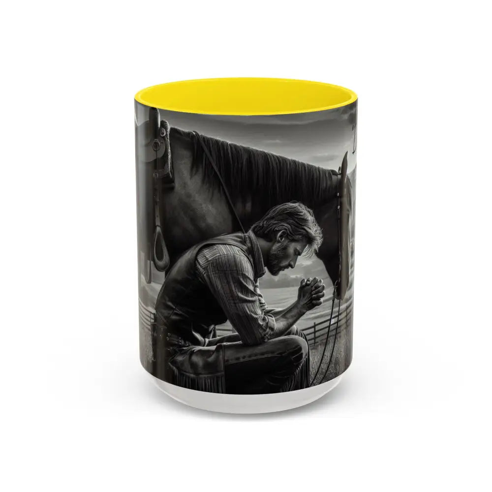 Praying Cowboy Inspirational Coffee Mug Rustic Kitchen Decor Western Theme Mug 15oz - 15oz / Yellow - Mug