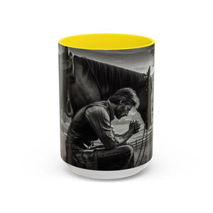 Praying Cowboy Inspirational Coffee Mug Rustic Kitchen Decor Western Theme Mug 15oz - 15oz / Yellow - Mug