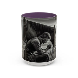 Praying Cowboy Inspirational Coffee Mug Rustic Kitchen Decor Western Theme Mug 15oz - 15oz / Purple - Mug