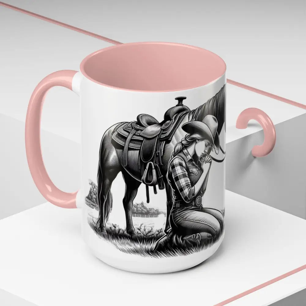 Praying Cowgirl Horse Love Inspirational Coffee Mug Rustic Western and Country Kitchen Decor 15oz Mugs
