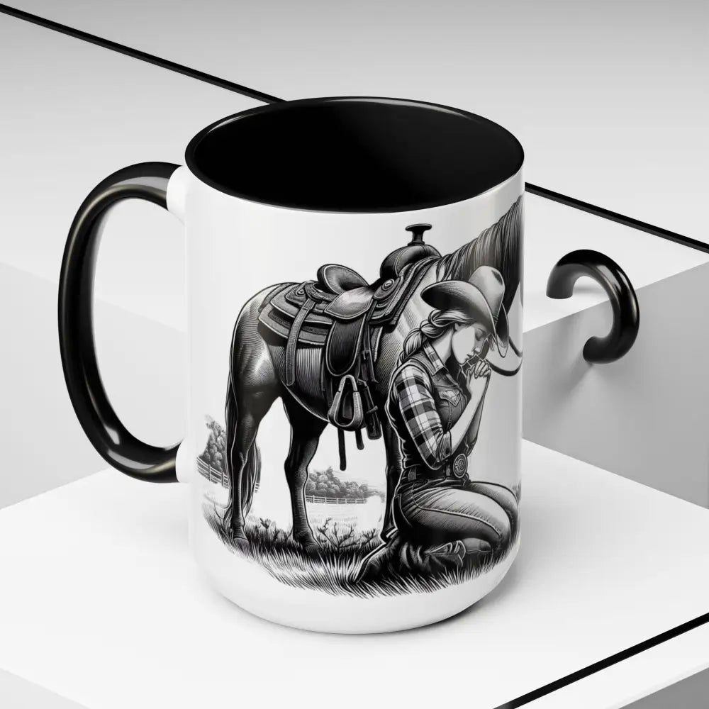 Praying Cowgirl Horse Love Inspirational Coffee Mug Rustic Western and Country Kitchen Decor 15oz Mugs
