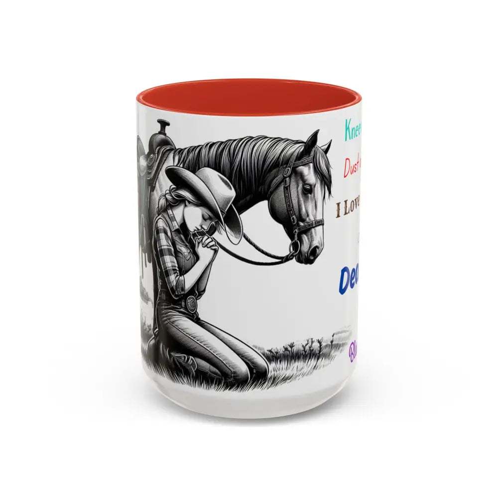 Praying Cowgirl Horse Love Inspirational Coffee Mug Rustic Western and Country Kitchen Decor 15oz 15oz / Red Mugs