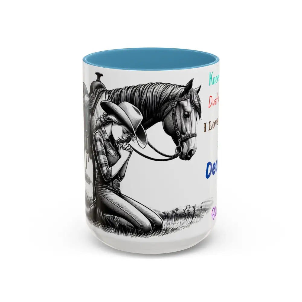 Praying Cowgirl Horse Love Inspirational Coffee Mug Rustic Western and Country Kitchen Decor 15oz 15oz / Light Blue Mugs